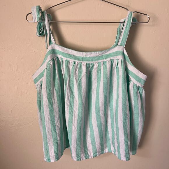 Stoney Clover Linen Blend Mint Striped Tank Top with Tie Straps. Size XL. - Picture 2 of 7